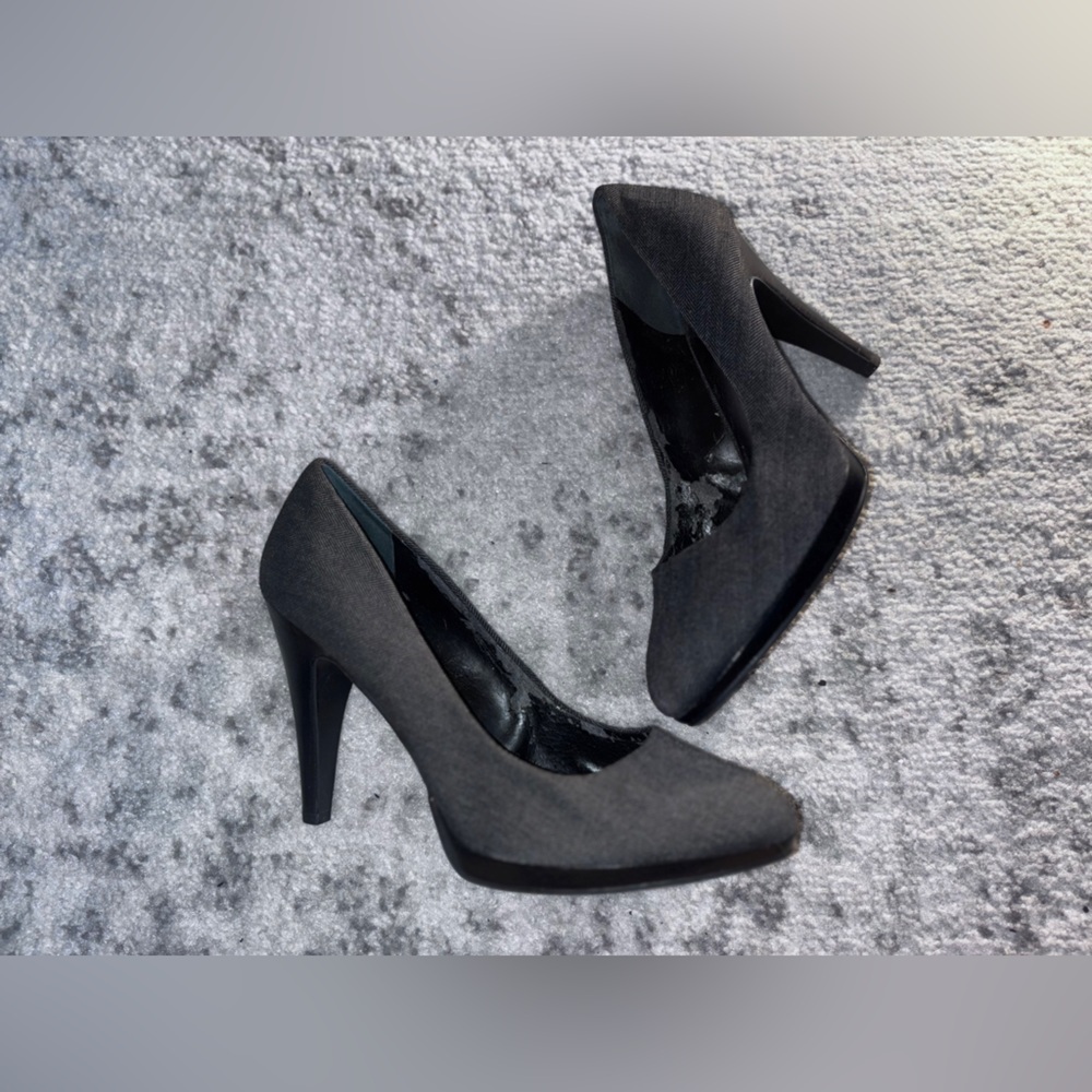 Nine West Herringbone Fabric Pointed Toe Pumps Black Size: 8.5